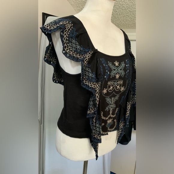 ✨ Free People La Cienega Embroidered Flutter Sleeve Top S ✨ Boho Festival - Picture 5 of 8